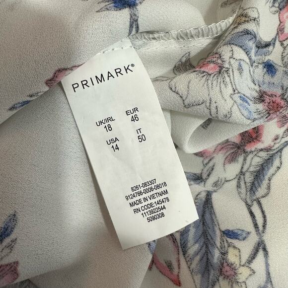 Primark Floral Blouse Womens Top Size US 14 Button Up Cuff Sleeve White - Picture 6 of 8
